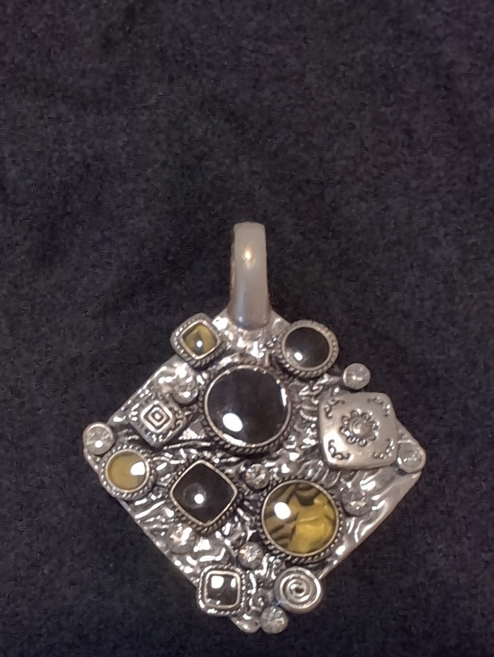 Silver-Tone Pendant Necklace with Yellow and Gray Accents - Unbranded